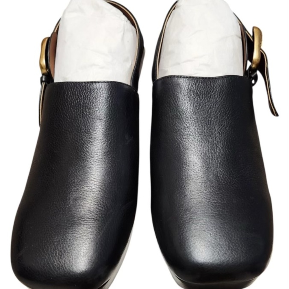 AEROSOLES Black Leather Slingback Platform Mules with Gold Buckle - Picture 7 of 14